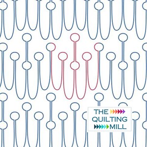 Könnte beinhalten: Ein nahtloses Muster mit einem sich wiederholenden Design aus blauen und roten Kreisen, die durch Linien verbunden sind. Das Muster erinnert an einen Kronleuchter oder eine stilisierte Blume.