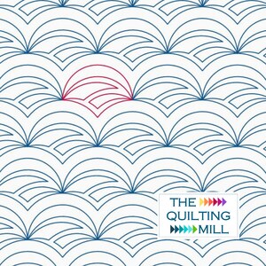 May include: A white background with a repeating pattern of blue curved lines forming a wave-like design. The text "THE QUILTING MILL" is in the lower right corner of the image.