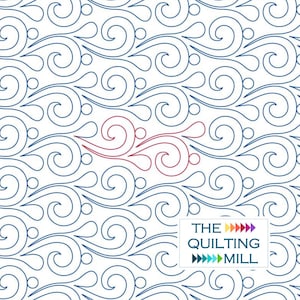 May include: A seamless pattern of blue and red swirls on a white background. The pattern is a digital download for quilting and is available from The Quilting Mill.