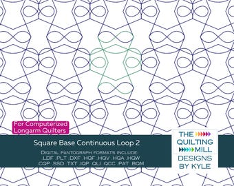 Square Base Continuous Loop 2 | Geometric Digital Quilting Pantograph | Continuous Loop Longarm Pattern