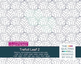 Trefoil Leaf 2 Longarm Pantograph | Digital Quilting Design | Geometric Leaf Pattern for Quilts