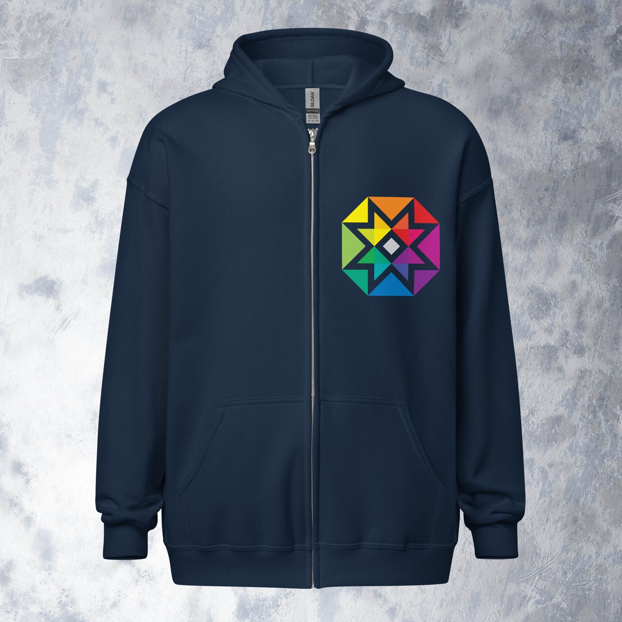 【binary01】[Unisex] Rombie Hooded Field Jumper ★4color Rainbow Star Block Unisex Heavy Blend Zip Hoodie for