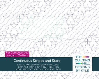 Continuous Stripes and Stars - Digital Pantograph | American Flag Longarm Quilting Pattern | Diagonal Stripe Design