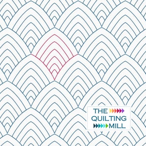 May include: A seamless pattern of overlapping blue and red arches, creating a geometric design. The text "THE QUILTING MILL" is in the bottom right corner.