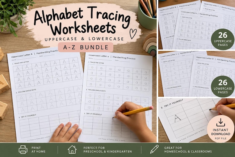 Alphabet Tracing Worksheets A-Z | Uppercase & Lowercase Letter Practice