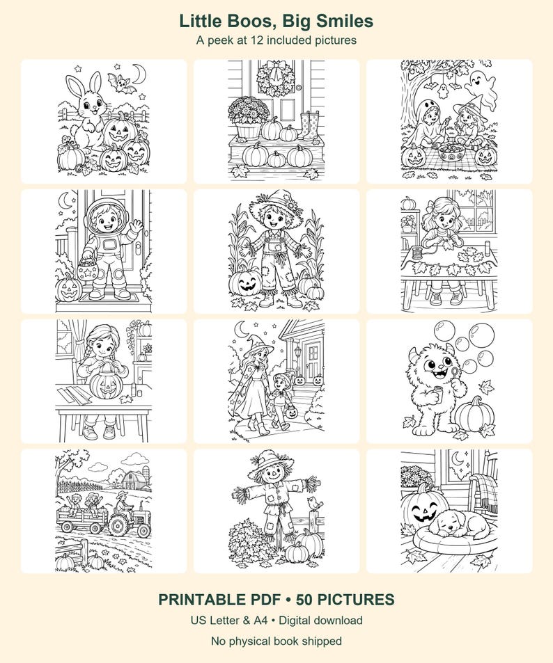 Halloween Coloring Pages for Kids, 50 Printable Pictures - Little Boos, Big Smiles - Letter & A4 PDF image 5
