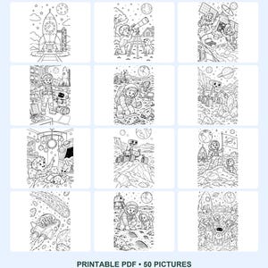 Coloriages spatiaux pour enfants, 50 images à imprimer - Petites étoiles, grandes aventures - Format Lettre et A4 (PDF) image 5