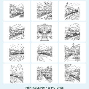 Dibujos para colorear de trenes para niños, 50 imágenes imprimibles - ¡Todos a bordo, pequeños exploradores! - PDF tamaño carta y A4 imagen 5