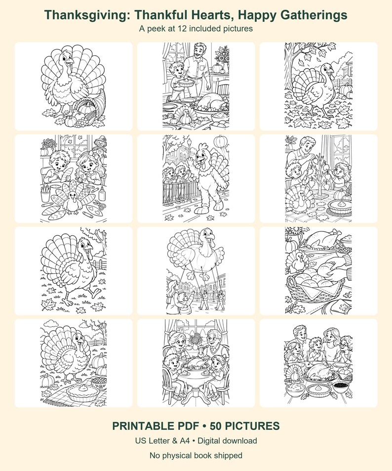 Halloween, Thanksgiving & Christmas Coloring Bundle | 150 Printable Pages | 3 Books | Letter and A4 PDF image 6