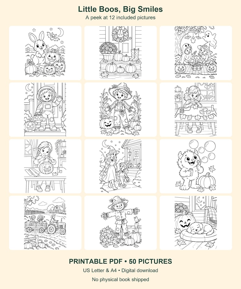 Halloween, Thanksgiving & Christmas Coloring Bundle | 150 Printable Pages | 3 Books | Letter and A4 PDF image 5