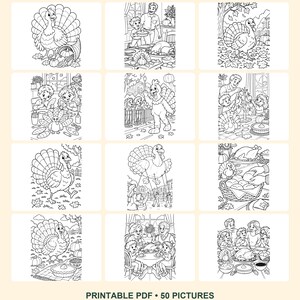 Thanksgiving Coloring Pages for Kids, 50 Printable Pictures - Thankful Hearts, Happy Gatherings - Letter & A4 PDF image 5
