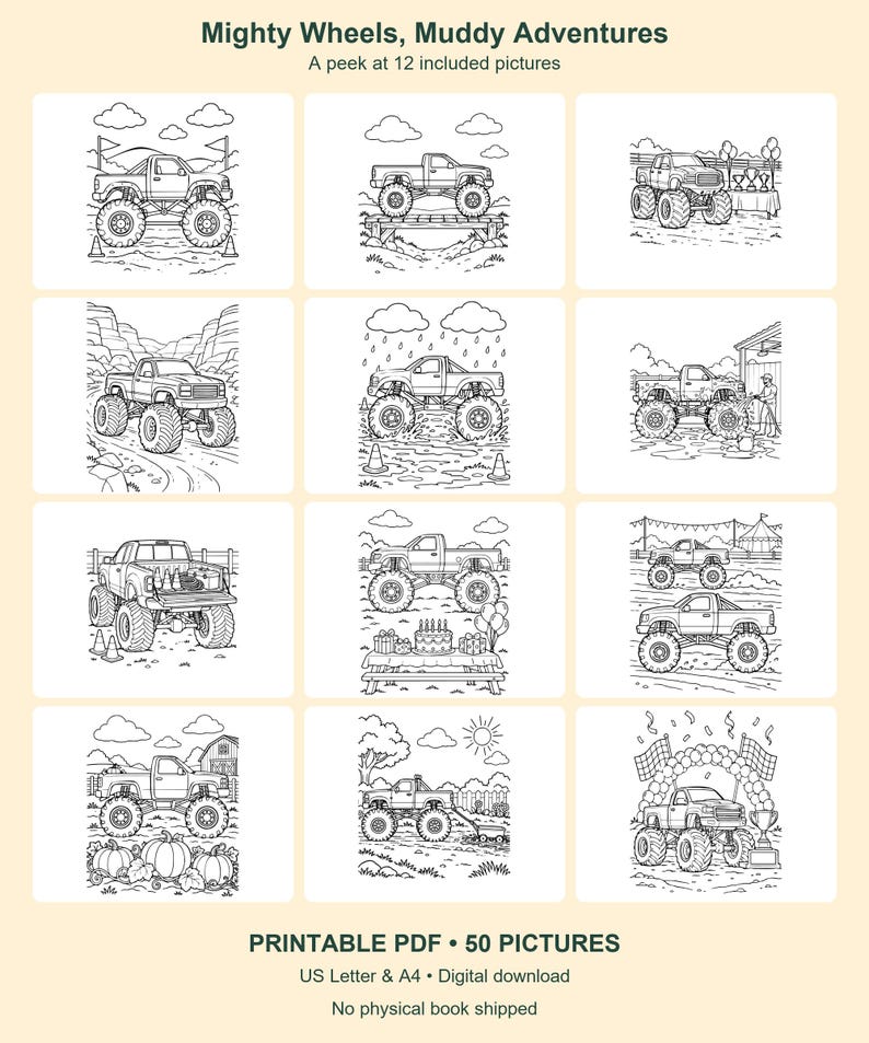 Trains, Trucks & Builders Coloring Bundle | 150 Printable Pages | 3 Books | Letter and A4 PDF image 6