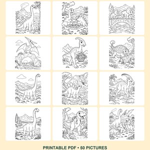 Dinosaurus kleurplaten voor kinderen, 50 printbare afbeeldingen - Kleine stampers, grote glimlachen - PDF in letter- en A4-formaat afbeelding 5