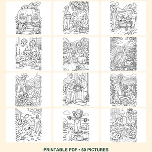 Fall Harvest Coloring Pages for Kids, 50 Printable Pictures - Fall Friends, Harvest Days - Letter & A4 PDF image 5