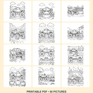 Dibujos para colorear de Monster Trucks para niños, 50 imágenes imprimibles - Mighty Wheels, Muddy Adventures - PDF tamaño carta y A4 imagen 5