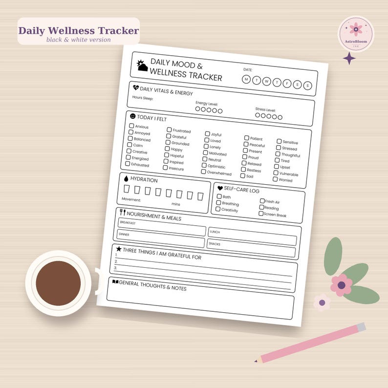 Daily Wellness Journal-planner Printable, Mood & Self-care Tracker ...