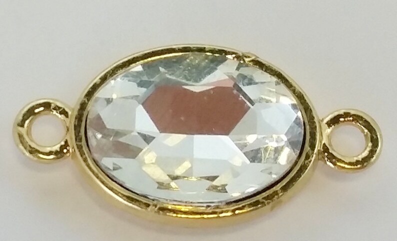 glass connector oval in brass holder size 12mm color 01 clear framed spacer link bead 8181