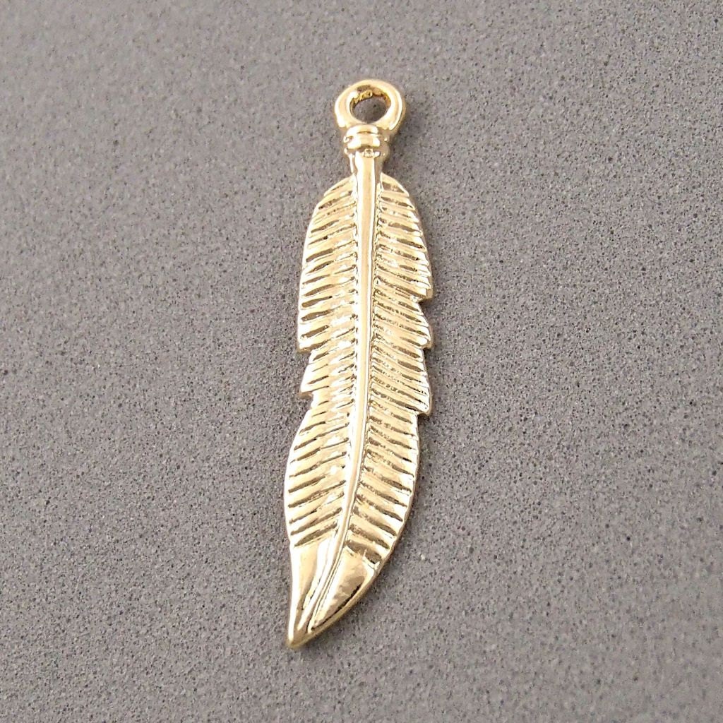 14K Gold Plated Feather Hanging Charm for Jewelry Making - Etsy