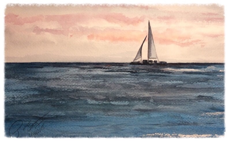 item LS51 Ocean scene sail boat watercolor print card