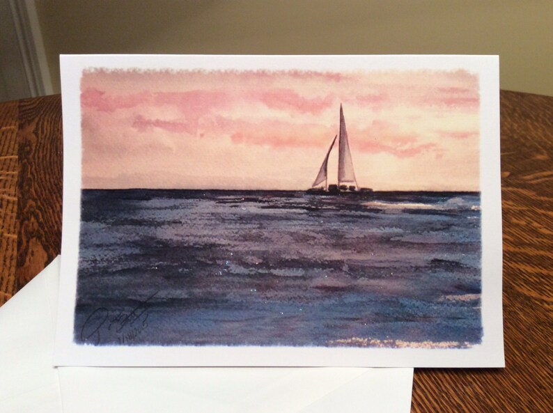 item LS51 Ocean scene sail boat watercolor print card