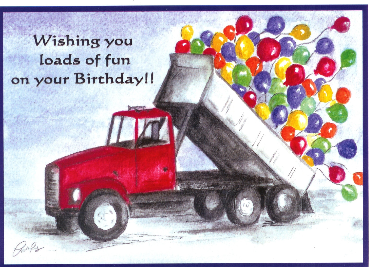 Birthday boy dump truck watercolor print card Item MBD3 | Etsy