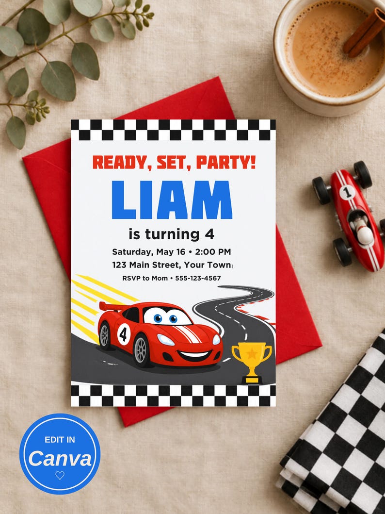 Editable Race Car Birthday Invitation, Racing Party Invite, Boy ...
