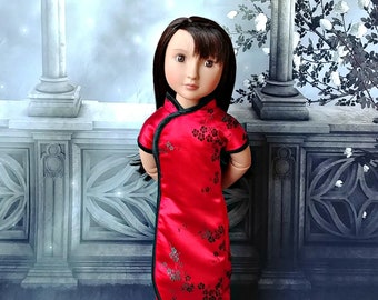 Doll Chinese New Year Cheongsam -- Red with Black Flowers -- Fits A Girl For All Time