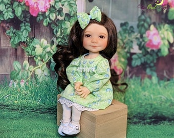 Green Vintage Dress Set fits Meadow Dumpling BJD Dolls -- OOAK