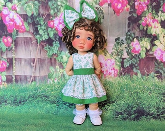Green Doll Dress for Meadow Moppets Includes Bloomers and Bow
