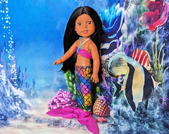 Mermaid Costume -- Rainbow & Pink -- American Made for Your 14" Wellie Girl Doll