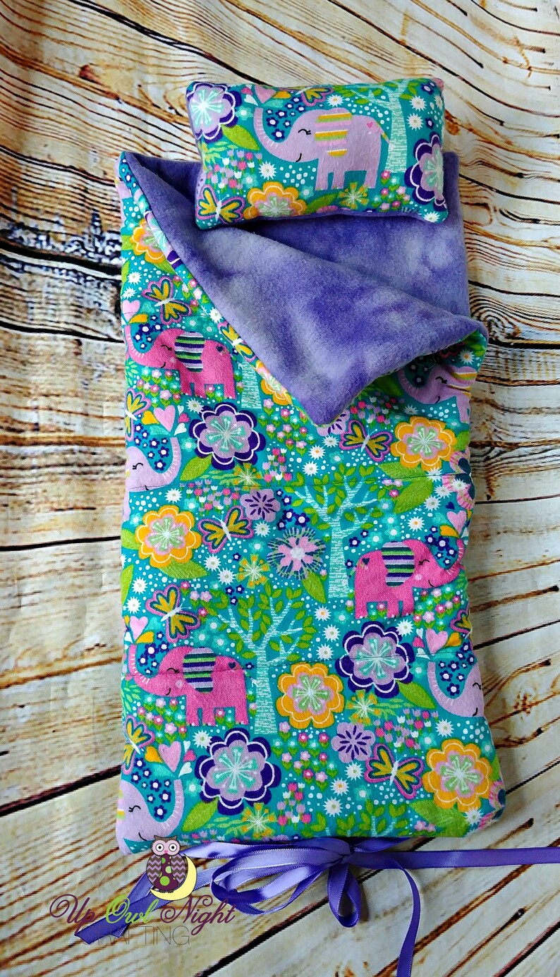 Doll Sleeping Bag and Pillow Set in Elephant and Flower Print Etsy