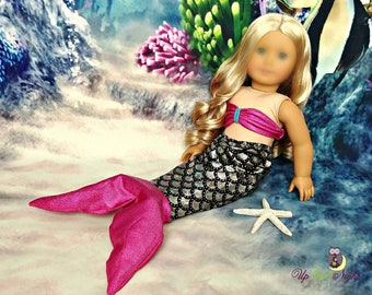 Doll Mermaid Costume --Silver and Pink -- American Made to Fit Your 18" Girl Doll