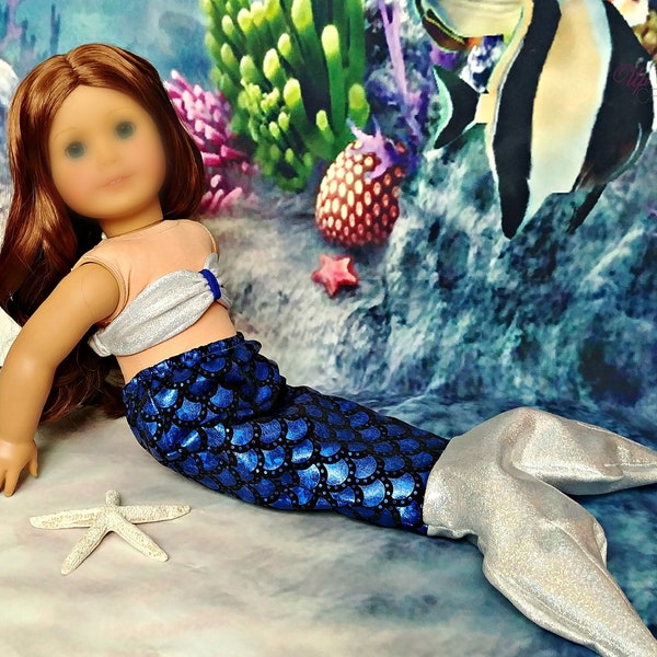 Doll Mermaid Costume -- Silver and Blue -- American Made to Fit Your 18" Girl Doll
