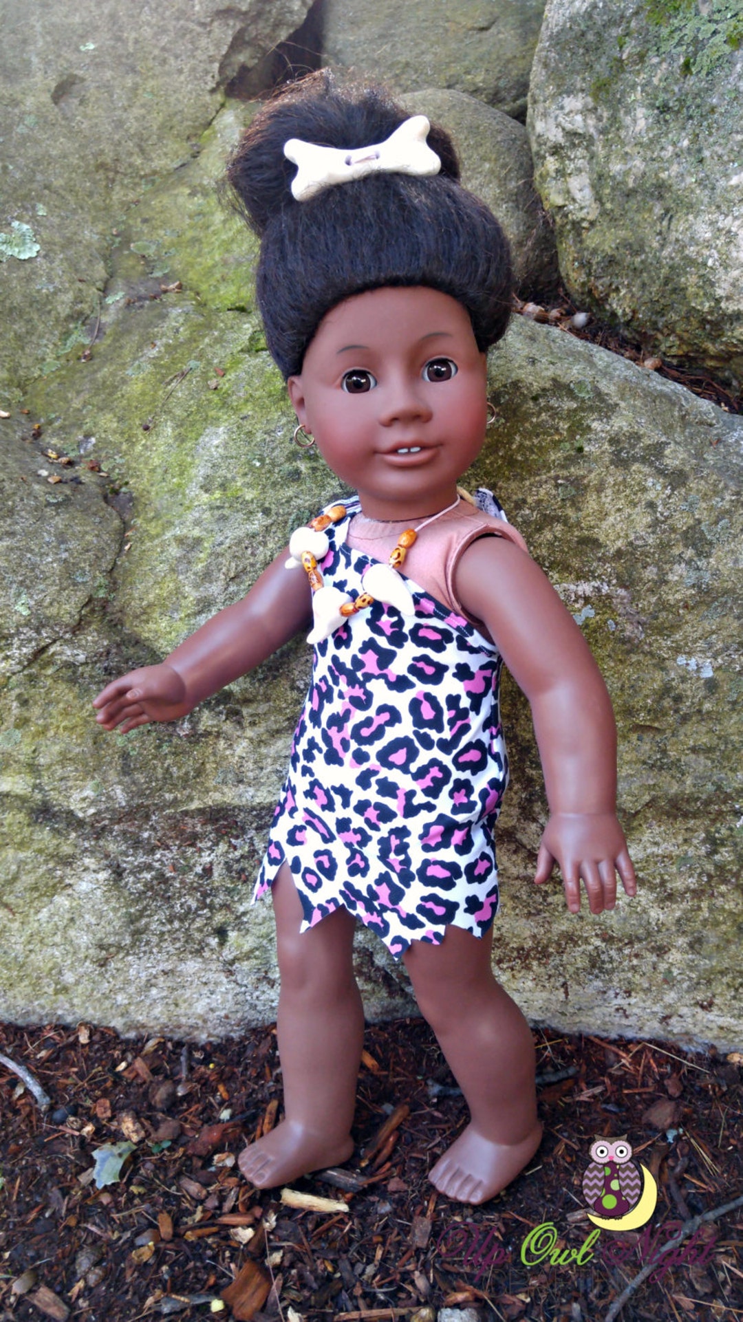Doll Cave Girl Costume in Pink Leopard American Made to Fit Your 18