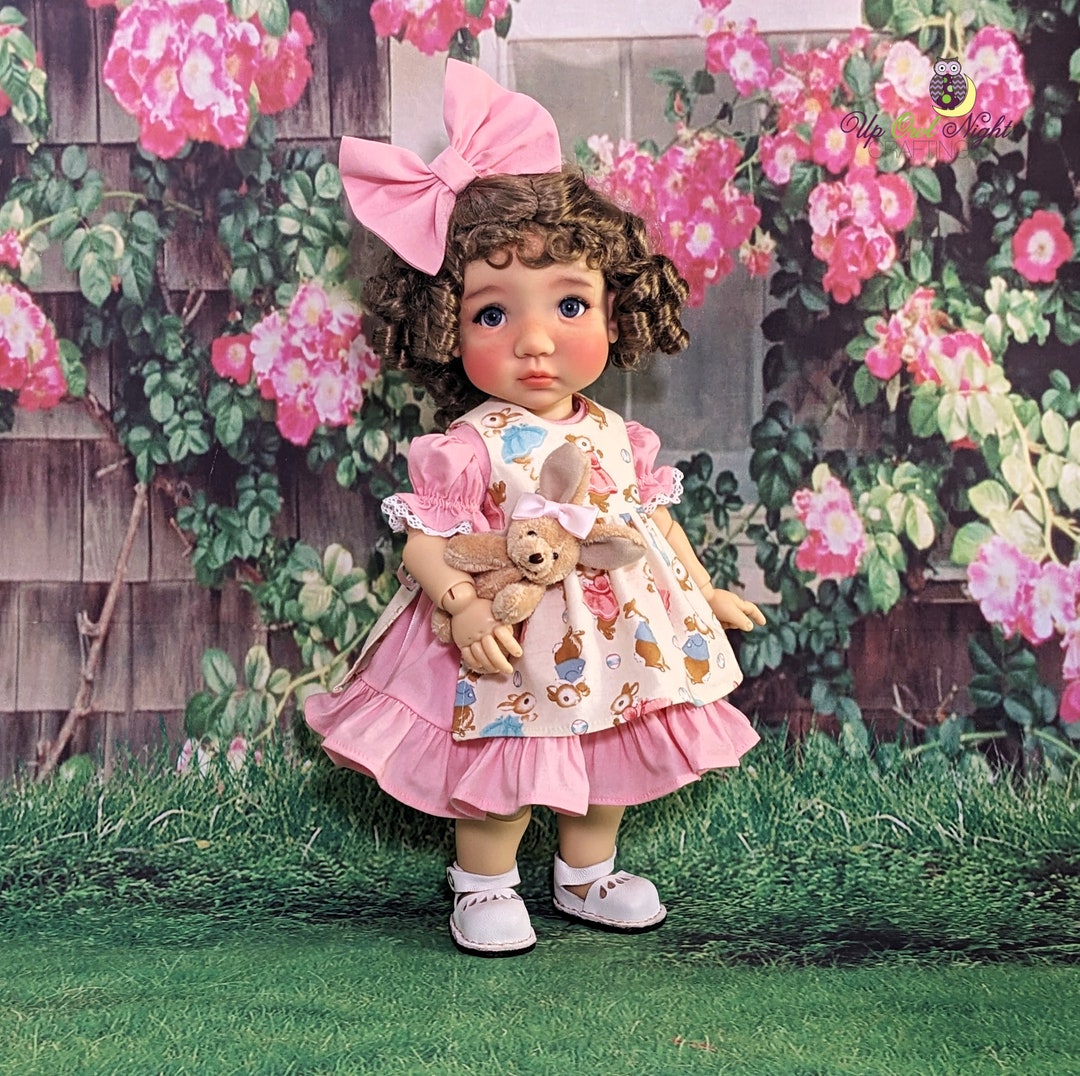 Doll Pink Bunny Dress With Pinafore Fits Meadow Moppets Mae Etsy