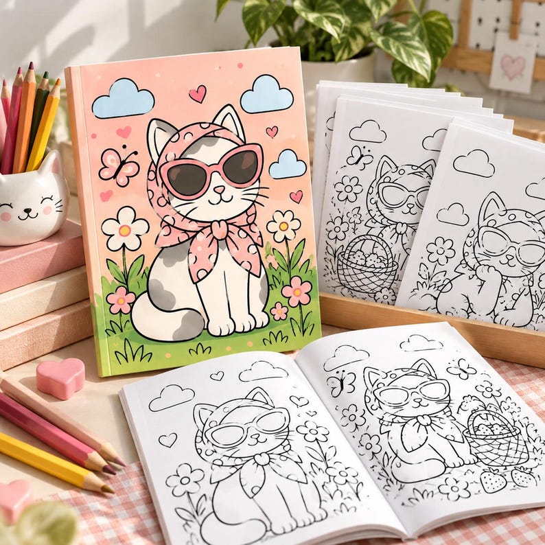 Cat Coloring Book PDF | Printable Coloring Pages for Kids - Etsy