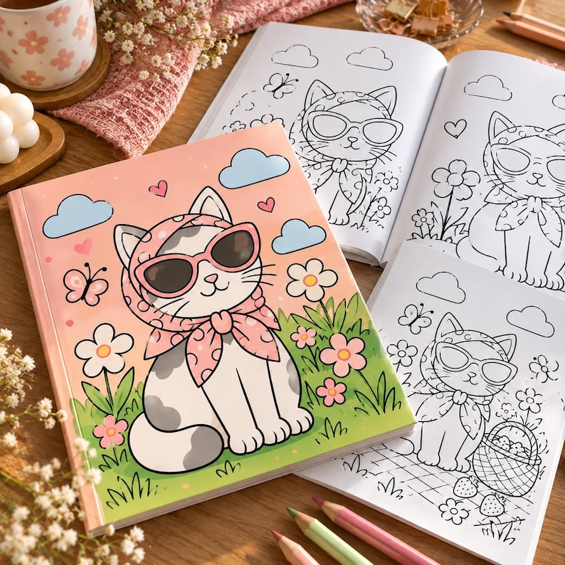 Cat Coloring Book PDF | Printable Coloring Pages for Kids - Etsy
