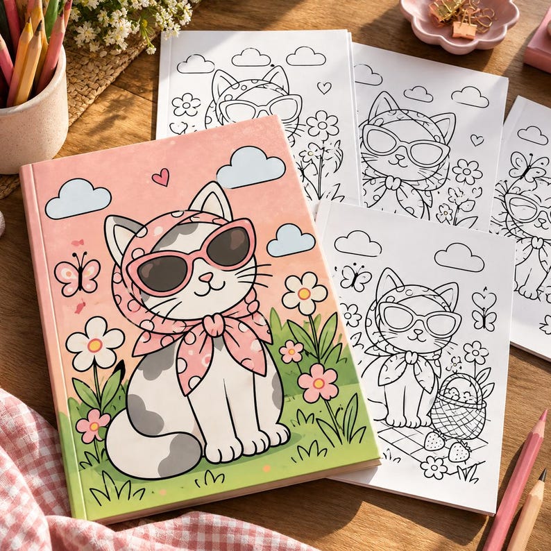 Cat Coloring Book PDF | Printable Coloring Pages for Kids - Etsy