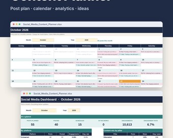 Social Media Planner Spreadsheet 2027 for Google Sheets & Excel, Content Calendar + Instagram Post Tracker