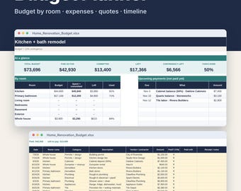 Home Renovation Budget Spreadsheet for Excel & Google Sheets, Remodel Planner + Contractor Quote Tracker
