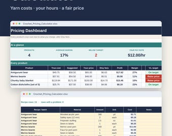 Crochet Pricing Calculator Spreadsheet for Excel & Google Sheets, Knitting Price + Yarn Cost Template