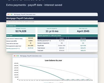 Mortgage Payoff Calculator Spreadsheet for Excel & Google Sheets, Extra Payment Amortization Schedule