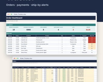 Order Tracker Spreadsheet for Excel & Google Sheets, Small Business Order Log with Ship-By Alerts