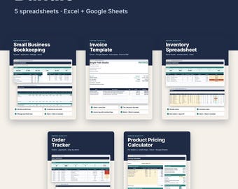 Small Business Spreadsheet Bundle for Excel & Google Sheets, Bookkeeping, Invoice, Inventory + Order Tracker