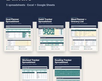 Life Planner Spreadsheet Bundle 2027, Google Sheets & Excel Goal, Habit, Meal, Workout + Reading Tracker