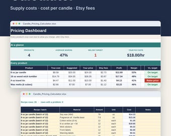 Candle Making Pricing Calculator for Excel & Google Sheets, Wax + Wick Cost and Profit Spreadsheet