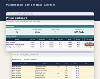 Handmade Jewelry Pricing Calculator for Excel & Google Sheets, Cost + Profit Spreadsheet Template