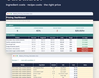 Bakery Pricing Calculator Spreadsheet for Home Bakers, Recipe Cost + Cake & Cookie Price Template, Excel