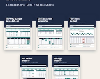 Personal Finance Spreadsheet Bundle for Excel & Google Sheets, Budget, Debt Snowball, Savings + Net Worth
