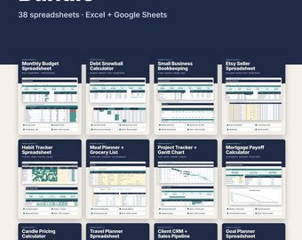 Spreadsheet Template Mega Bundle, 38 Excel & Google Sheets Templates for Budget, Business, Pricing + Planners